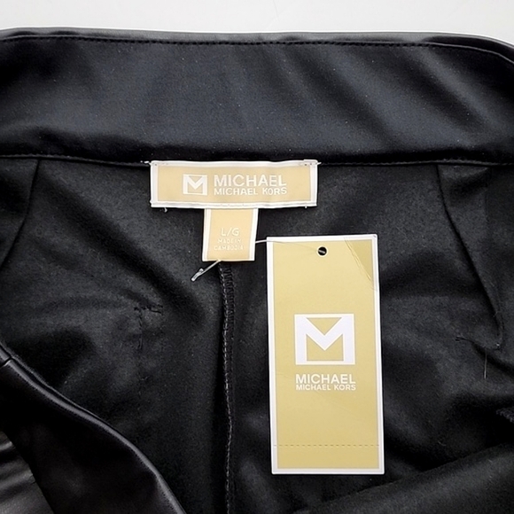 NWT Michael Kors Women's Black Faux Leather Stretch Cropped Pants Size L - Picture 11 of 15
